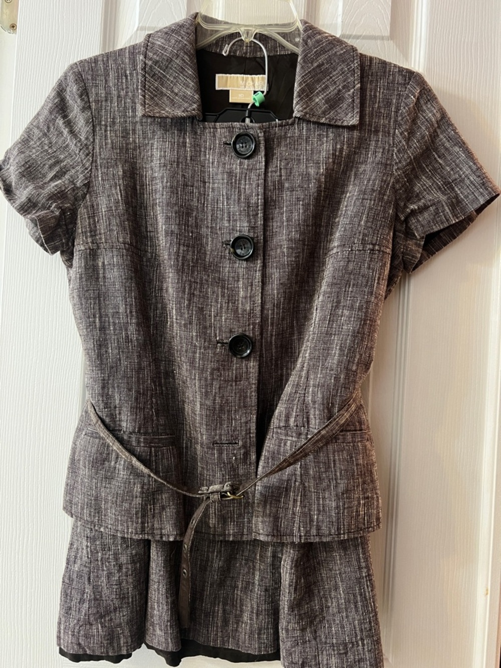 Michael Kors black & white Heathered Short-Sleeve Jacket with Belt and Skirt